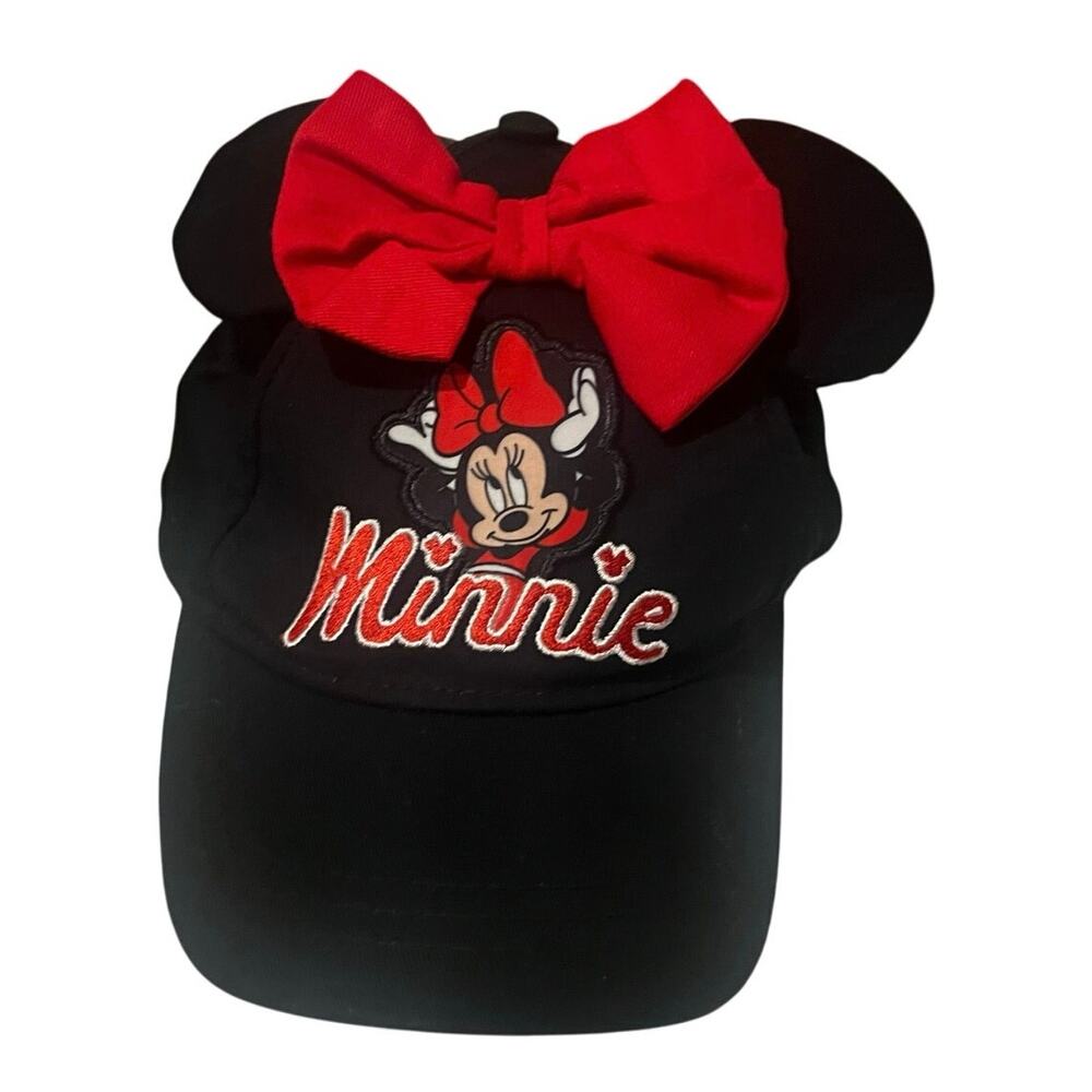 NWT DISNEY EMBROIDERED MINNIE MOUSE RED BLACK BOW EARS ADJUSTABLE KIDS HAT - Picture 2 of 6